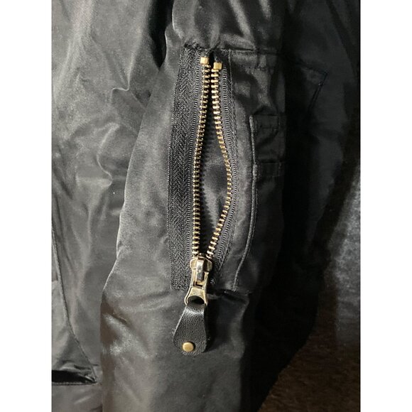 Men CLENCH JEANS Bomber Jacket L Black Orange Nylon Front Zipper  Pocket Ribbed - Picture 8 of 13